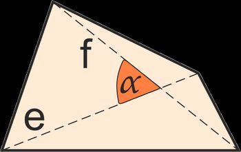 Irregular quadrilateral with diagonals and angle between marked.