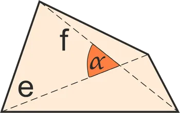 Irregular quadrilateral with diagonals and angle between marked.