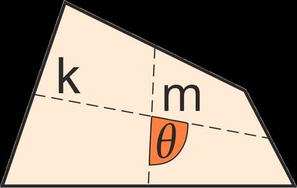 Irregular quadrilateral with bimedians and angle between marked.