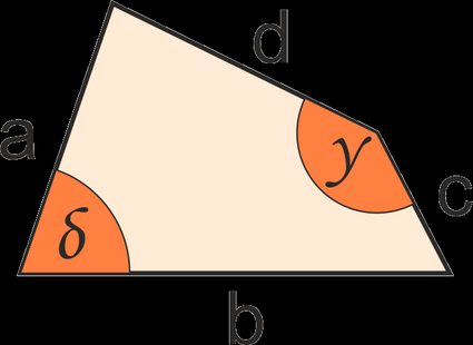 Irregular quadrilateral with 4 sides and two opposite angles marked.