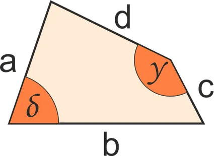 Irregular quadrilateral with 4 sides and two opposite angles marked.