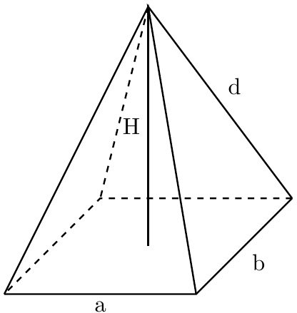 A right rectangular pyramid with notation.