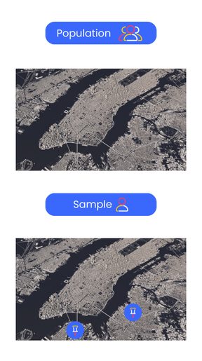 Map of New York City showing the difference between population and sample