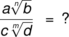 A symbolic representation of dividing two radical expressions.