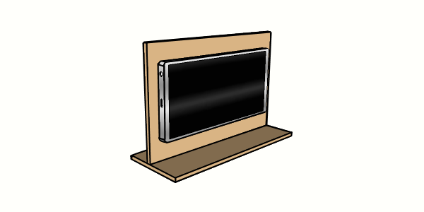 Image showing the smartphone attached to the vertical part of the makeshift smartphone stand.