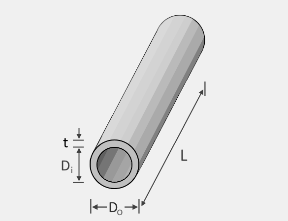 Illustration of a pipe and its dimensions.