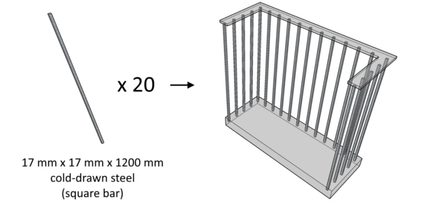 Ilustracja małego balkonu otoczonego stalową balustradą.