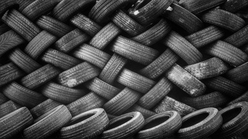 A wall of car tires