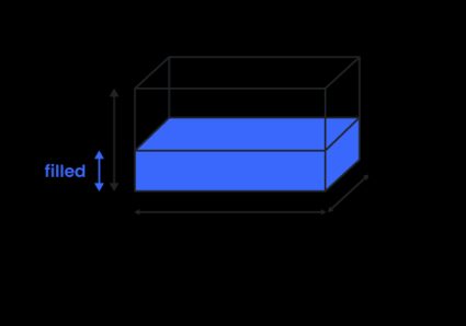 Rectangular tank with marked dimensions.