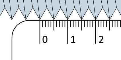 Measuring thread pitch with a ruler using the millimeter scale.