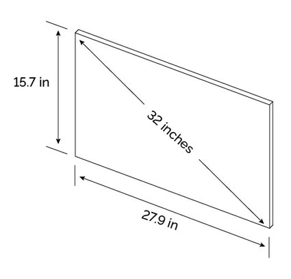 A 32" TV screen with an aspect ratio of 16:9.
