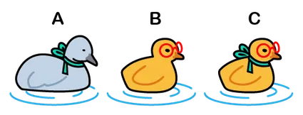 Two yellow ducklings and one white. One has a scarf and glasses, another has a scarf, and the other has glasses.