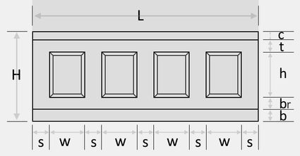 Illustration of the dimensions of the parts of a "picture-frame" style panel wainscoting.